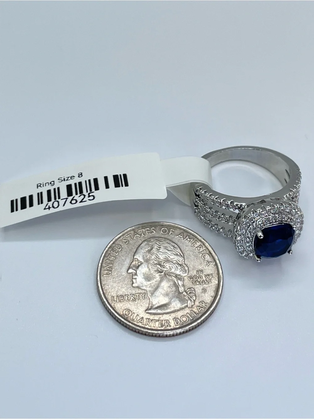 Swarovski Crystal Elements Sapphire Blue Halo Statement Ring Size 8